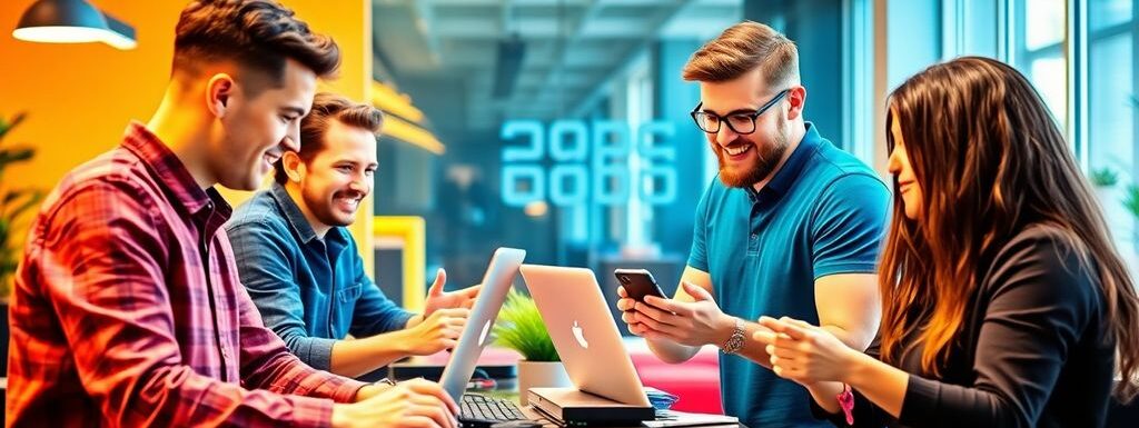 Entrepreneurs belges collaborant dans un espace moderne.