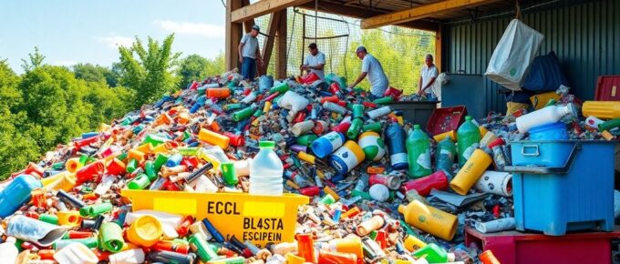 Matériaux recyclés et nature en arrière-plan.