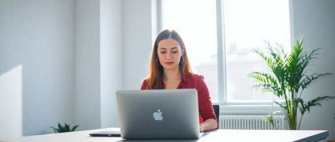 Woman working at a desk.