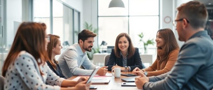 Des employés construisant des idées innovantes dans un bureau moderne.