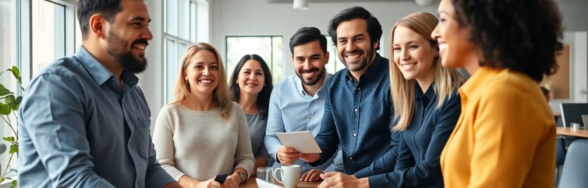 Groupe diversifié de professionnels travaillant ensemble dans un bureau moderne.