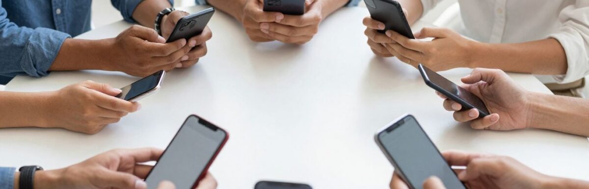 Personnes interagissant avec des appareils numériques dans un environnement moderne.