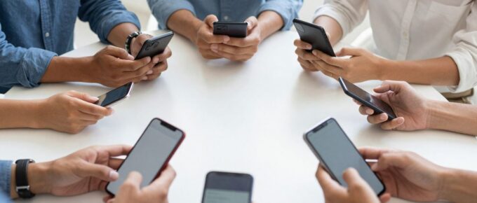 Personnes interagissant avec des appareils numériques dans un environnement moderne.